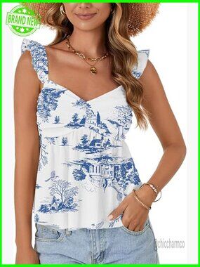 Ruffle Strap Babydoll Tank Top Summer Camisole Dressy Casual Flowy Hem Peplum
